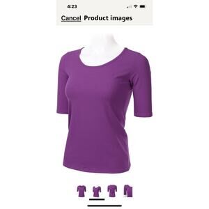 Ssoulm Blue 1/2 Sleeve Scoopneck Cotton Slim Fit T Shirt Size Small Purple